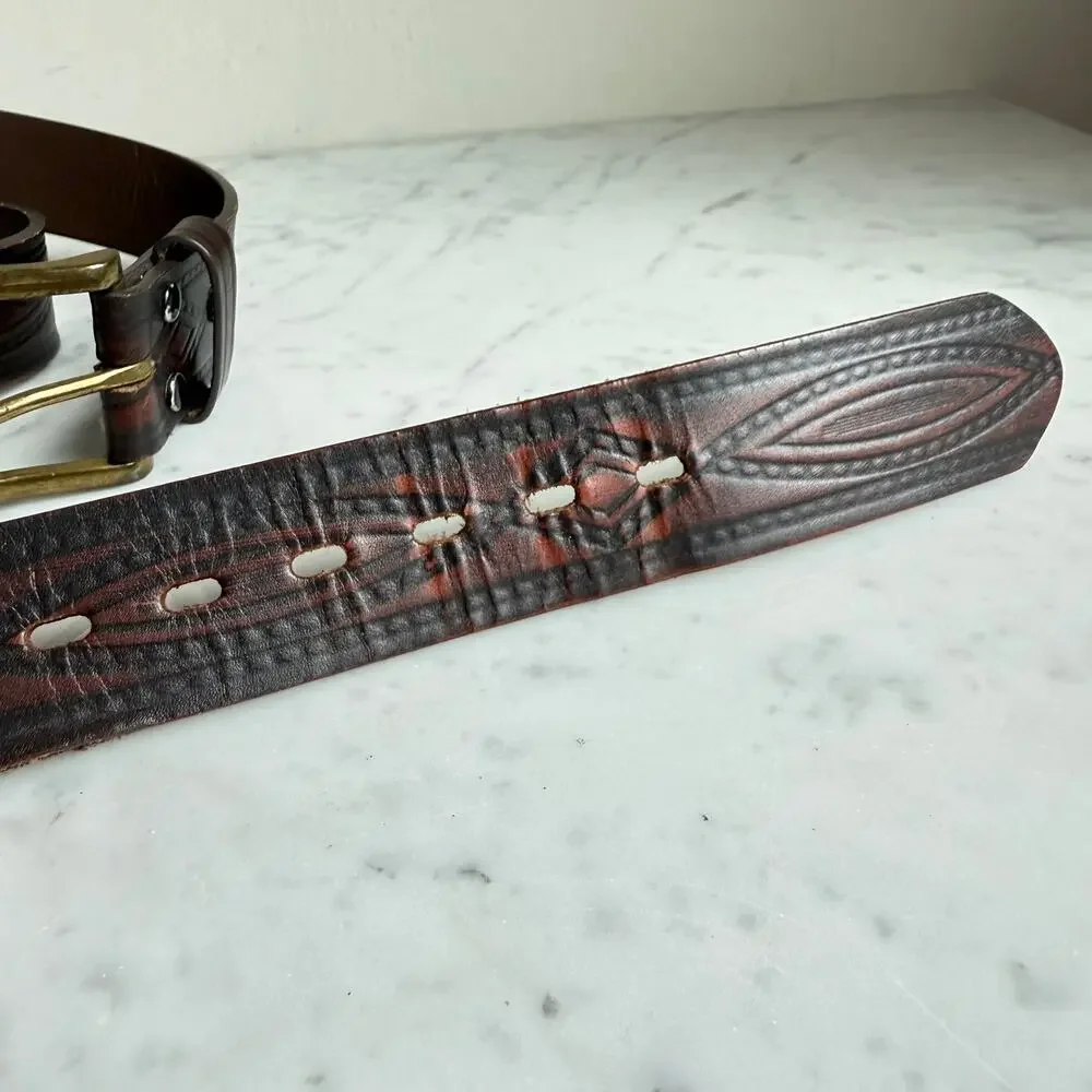 Wrangler Brown Embossed Leather Western Cowboy Belt Men’s 40